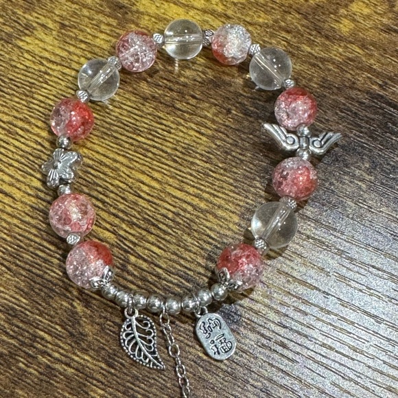 Silver and Pink Beaded Bracelet - Picture 1 of 4